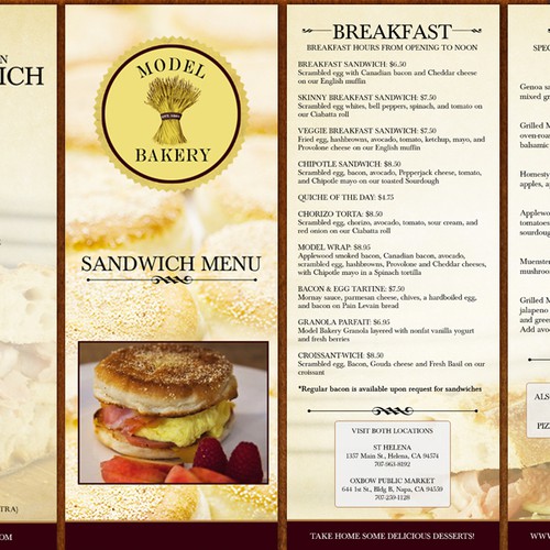 Model Bakery Sandwich Menu