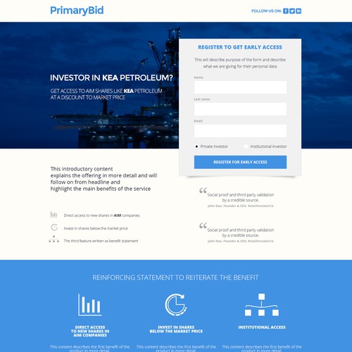 Landing page design for innovative new investment platform!