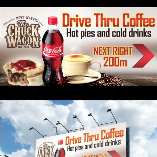 Create an eye catching sign for a drive thru coffee and hot food business