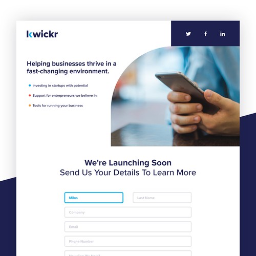 Kwickr Coming Soon Landing Page