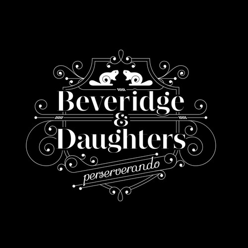 Create an illustrative, typographic, heraldic logo for a design company, Beveridge & Daughters