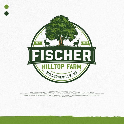 Vintage logo design for a Family Owned Orchard called "Fischer Hilltop Farm"