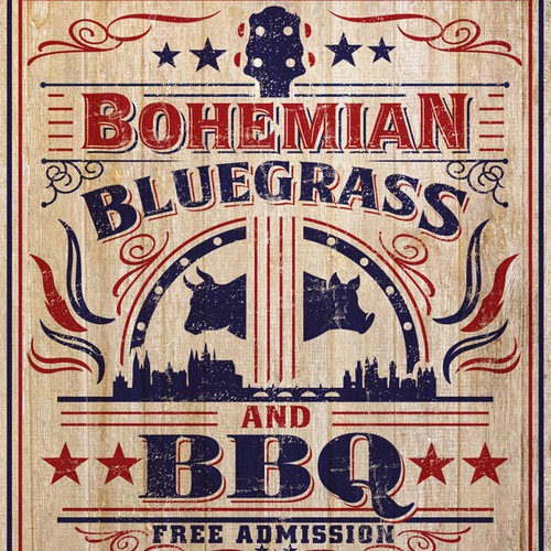  vintage Americana flyer for a BBQ/Bluegrass festival in Prague