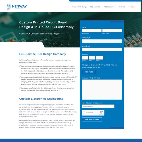 Landing Page For PCB Manufacturing Service