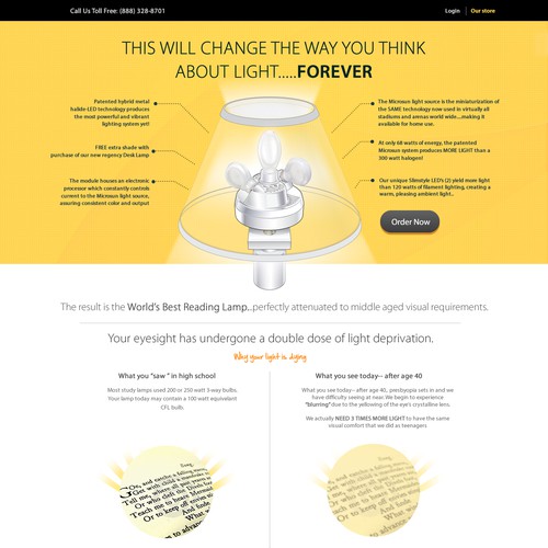(B2C) Landing page for the World's Best Reading Lamp