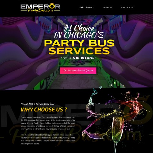 A dark flashy design for a party-bus limo service