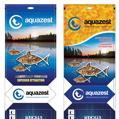 Create a unique packaging design for Aquazest angling baits