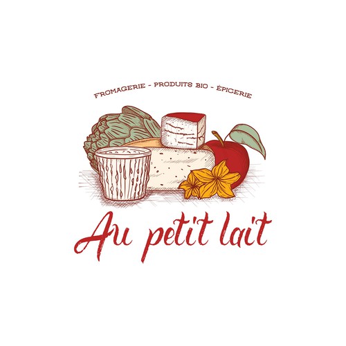 Hand drawn logo for cheese and organic product shop