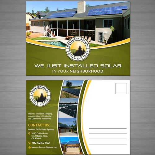 Create a postcard mailer to capture neighborhood referrals for a local Solar Company