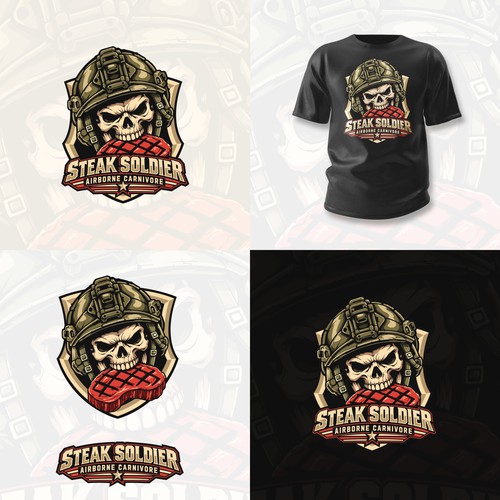 Steak Soldier Airborne Carnivore Logo Design