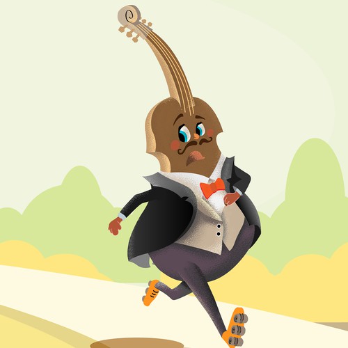 Anthropomorphic Running Cello For Conference Banner