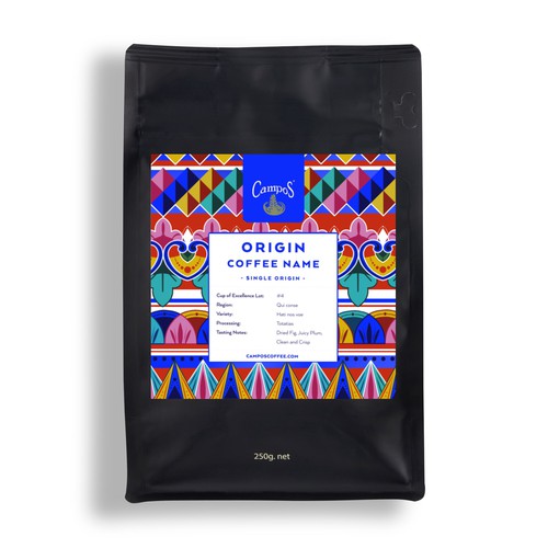 Bright hand drawn pattern for coffee packaging