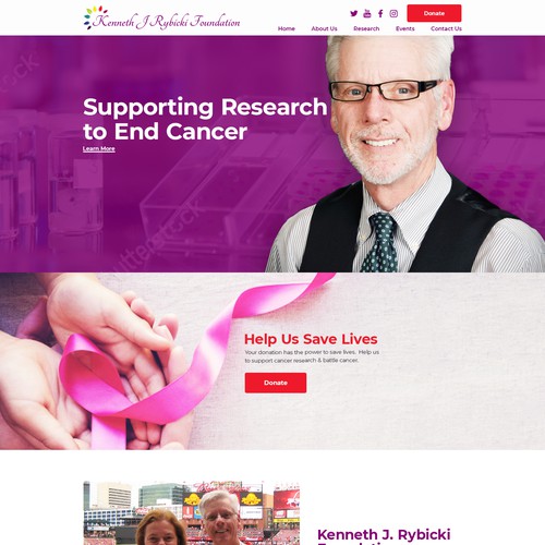 Wordpress theme design for "Kenneth J. Rybicki Foundation", honoring a physician who successfully battled cancer.