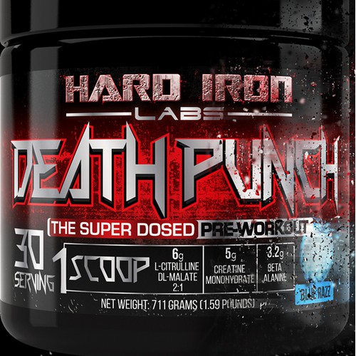 Hard Iron Labs needs a "Hardcore" Label for its Pre-Workout Supplement Bottle