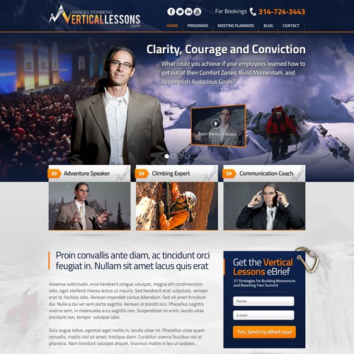 Create an impactful and bold landing page for a national speaker and expert