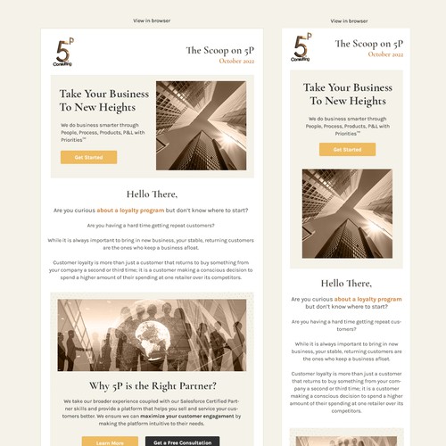Responsive email design fo 5P Consulting