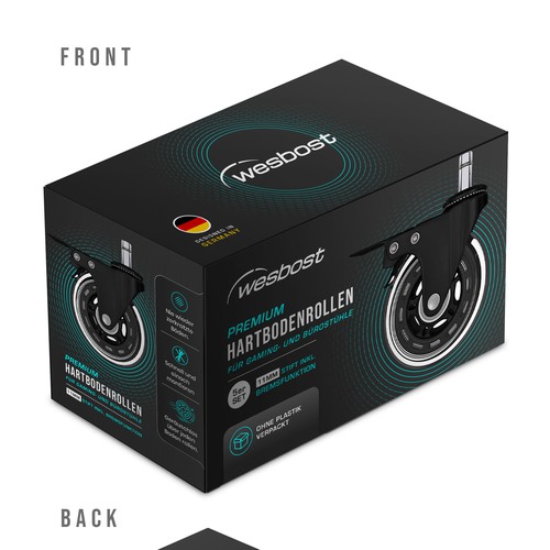 Packaging design for gaming chair wheel