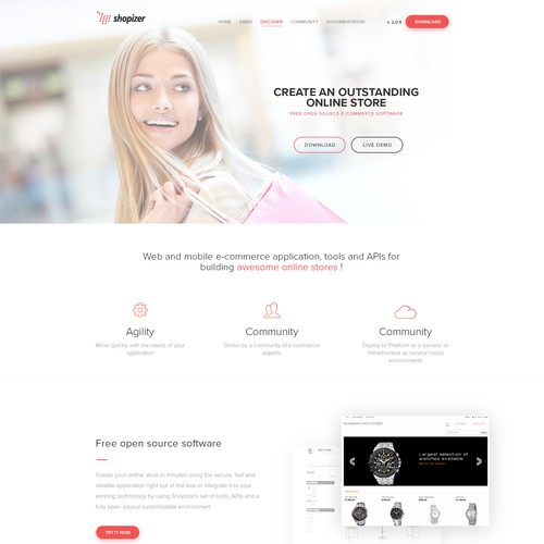 Landing page for online shopping software