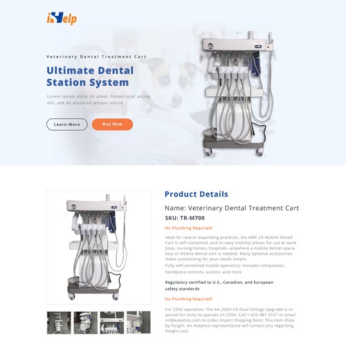 Landing Page for a Veterinary Dental Treatment Cart