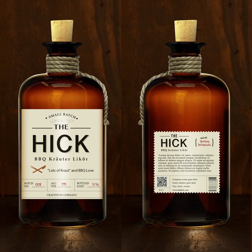 New design for, The Hick'" b b q liquor.