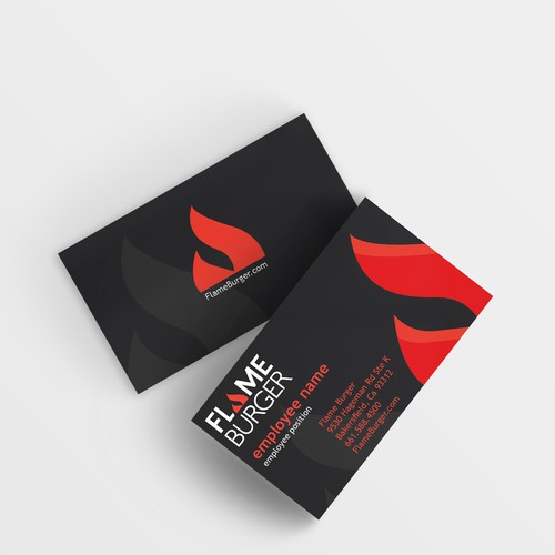 business card for Flame Burger Restaurant