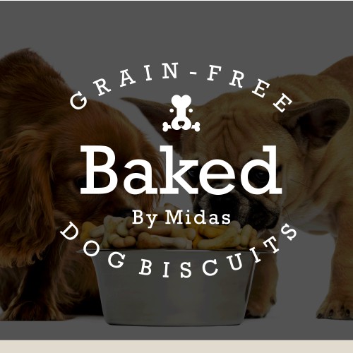 Design a logo for a premium dog treat bakeshop, Baked by Midas