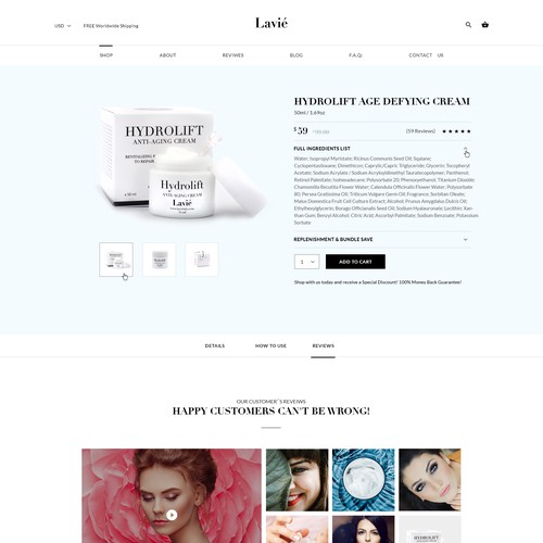 Product Page a Premium cosmetics brand.