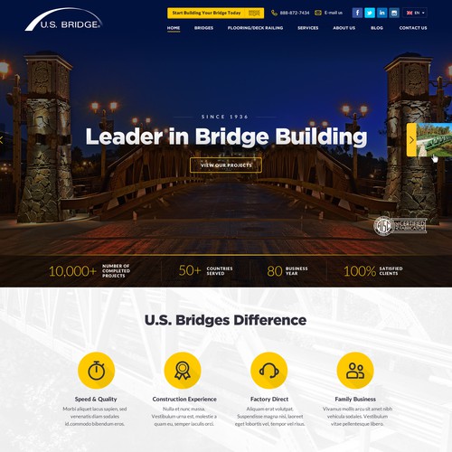 Modern, Stylish, Flat Web design for Construction Company, leader in Bridge Building