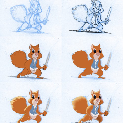 Create a cartoon red squirrel mascot for a PC game retailer