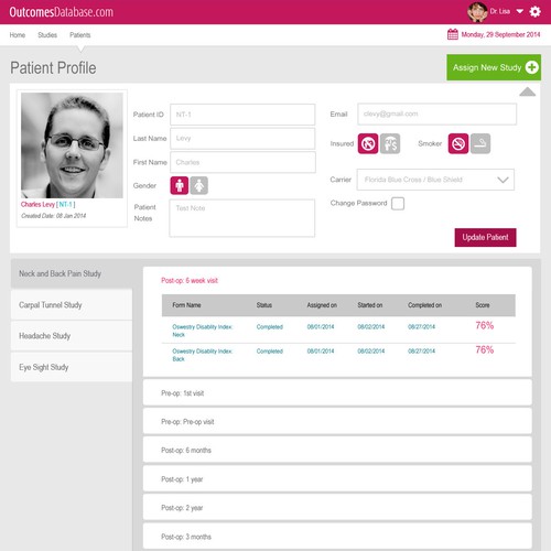 Redesign of Medial Outcomes Tracking Website Application