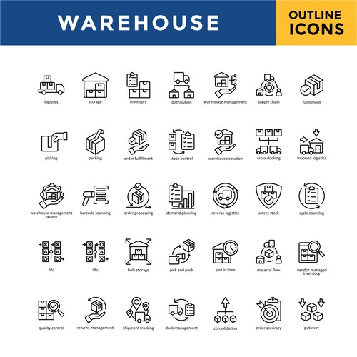 Warehouse Icon Set Design - Outline Style