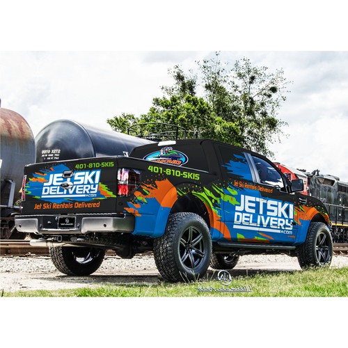 Ford F 350 vehicle wrap for JET SKI DELIVERY.