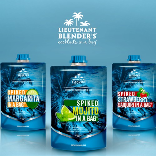 Pouch packaging for tropical alcoholic cocktails