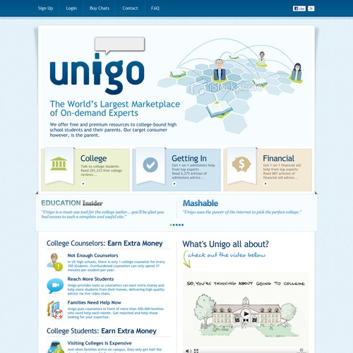 Homepage design for Unigo (Unigo.com)