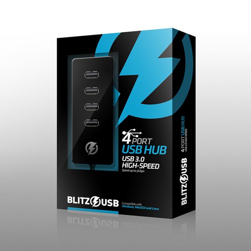 Create a striking, high quality outer package design for Blitz USB hub.