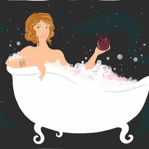 Girl in bathtub for wine company