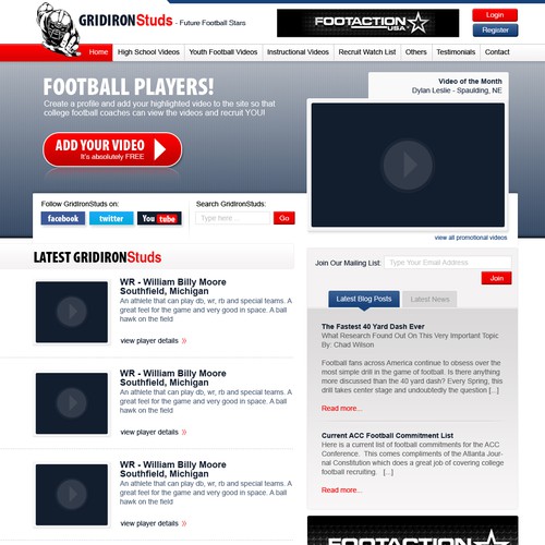 Website Design for Gridironstuds.com