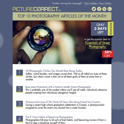 Top 10 Photography Articles of the Month - Email Template