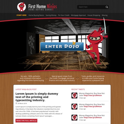 Create a fun homepage for FirstHomeNinjas.com