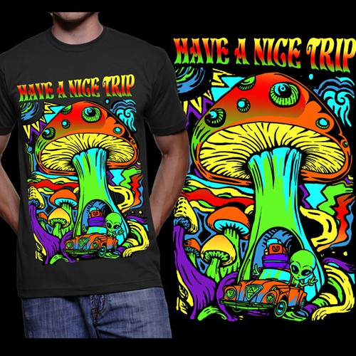 Create a trippy black light poster style MUSHROOM tee!