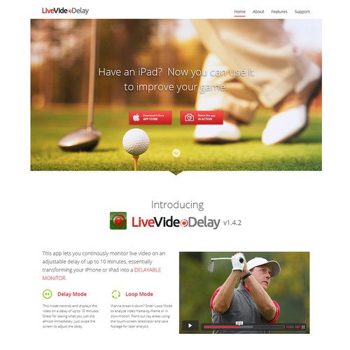 Help me make an awesome landing page for my iPad app LiveVideoDelay!