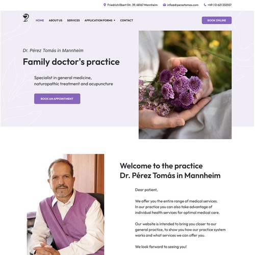 Medical practice homepage