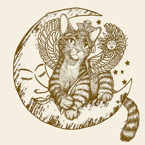 Hand-Drawn Cat Illustration Astrology Theme 02
