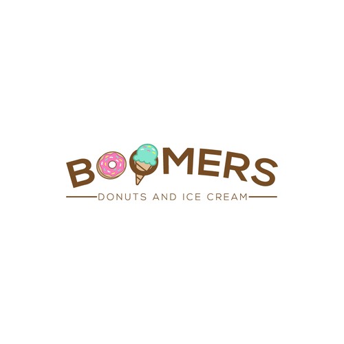 Colorful Playful Logo for Boomers Donuts and Ice Cream.