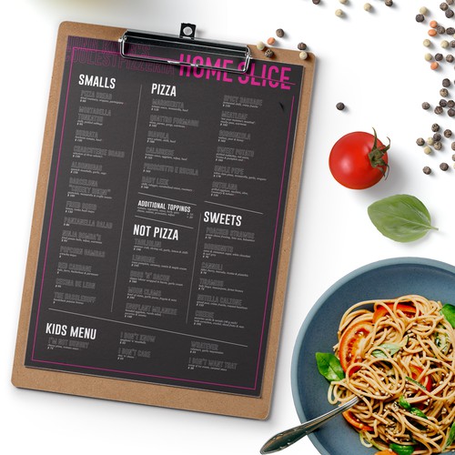 Menu design for Pizzeria