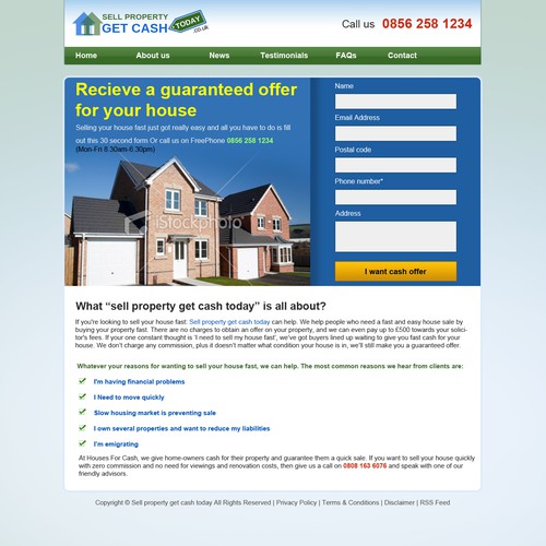 landing page for sellpropertygetcashtoday.co.uk