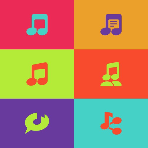 Icon concepts and color combination variants for a music related social media app
