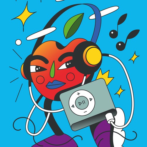 Apple iPod Shuffle Character Illustration – Retro Music Concept.