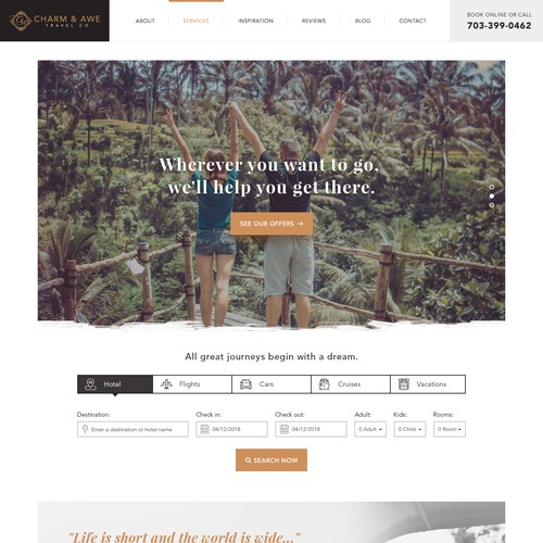 Landing page for luxury and corporate travel company. 