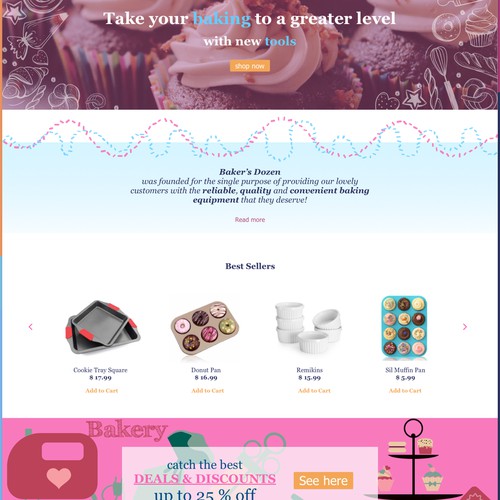 Bright, playful landing page for baking tools 